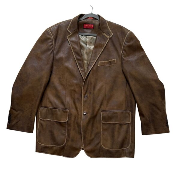 Mantoni Italy Design Faux Suede Leather Blazer Jacket Brown 48R - Picture 1 of 7